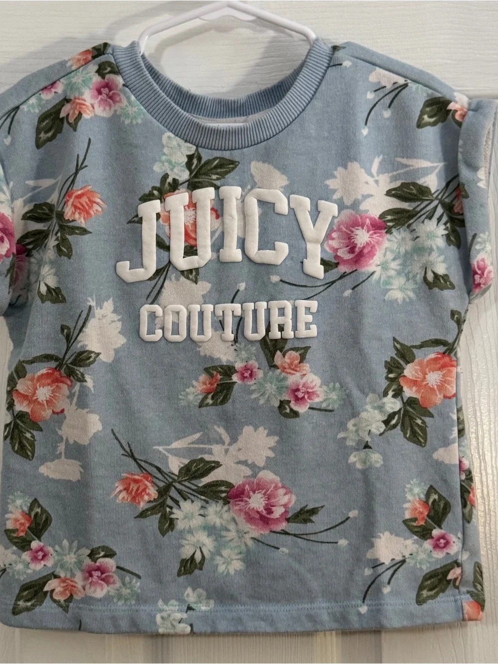 Juicy Couture Baby Girl Light Blue Floral Short Sleeve Top with Matching Shorts